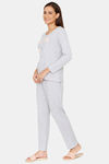 Rosaline Starry Nights Knit Cotton Pyjama Set - Grey Melange — thumbnail 2